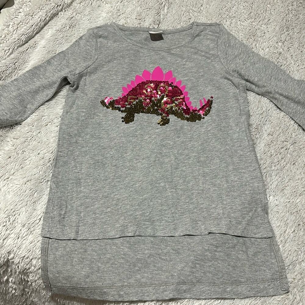 Gymboree xs 4 grey hi low hemline dinosaur sequines flip so fierce hot pink NWOT
